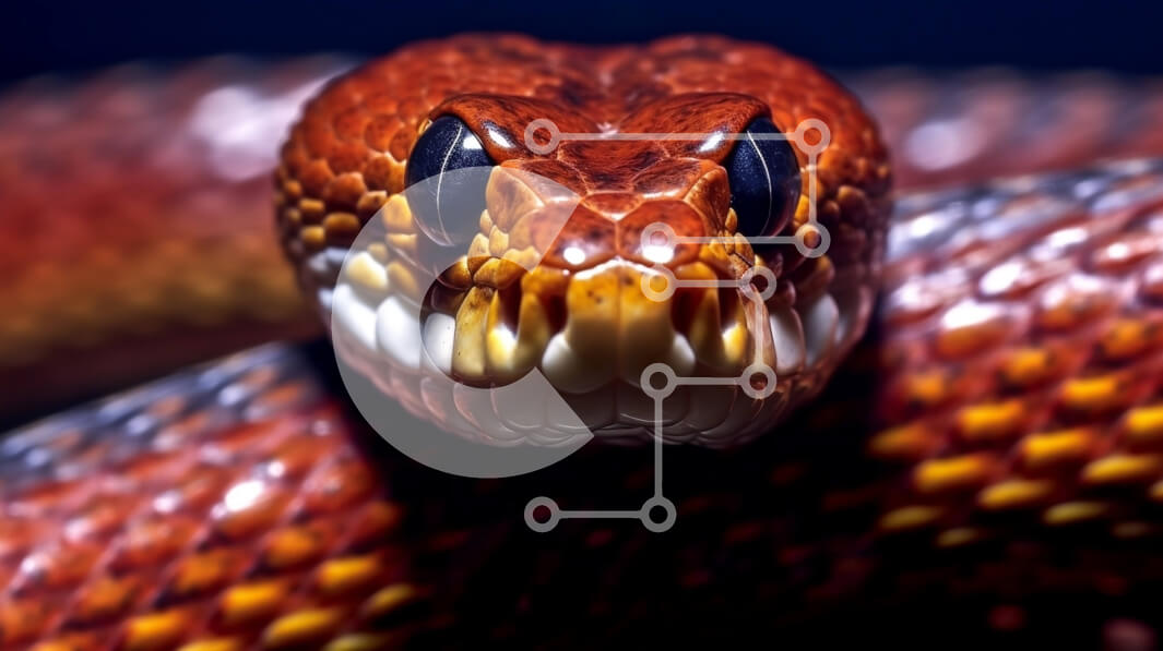 Σετ των 2 Intra Συλλεκτικό Ξύλινο Παζλ Plywood  4mm - Έντονο κοντινό πλάνο του κεφαλιού ενός φιδιού με γυμνούς κυνόδοντες Σε Ξύλινο Κουτί - Διαστάσεις: 10x10 cm – 25 κομμάτια