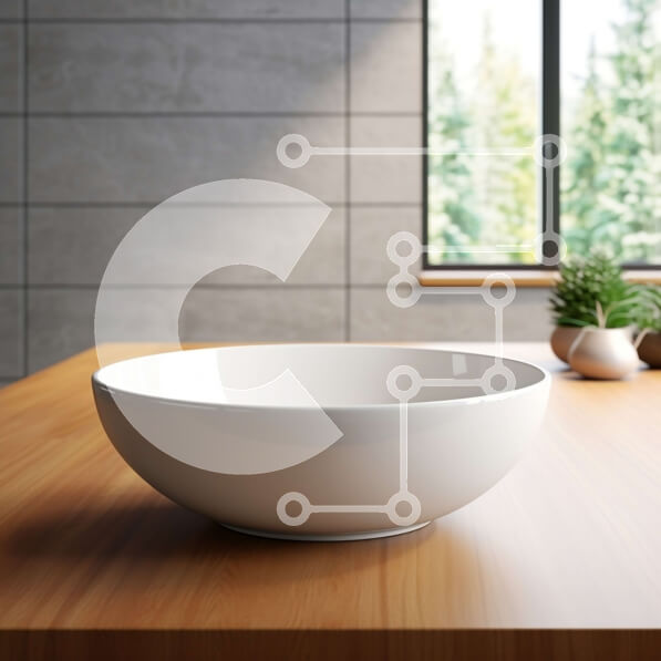 Intra Συλλεκτικό Ξύλινο Παζλ Plywood  4mm - Λευκός πορσελάνινος νεροχύτης σε ξύλινο τραπέζι με θέα στο δάσος Σε Ξύλινο Κουτί - Διαστάσεις Puzzle: 10x10 cm – 25 κομμάτια