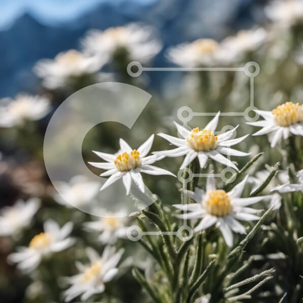 Intra Συλλεκτικό Ξύλινο Παζλ Plywood  4mm - Λευκά λουλούδια σε ένα χωράφι με βουνά στο φόντο Σε Ξύλινο Κουτί - Διαστάσεις: 10x10 cm – 25 κομμάτια