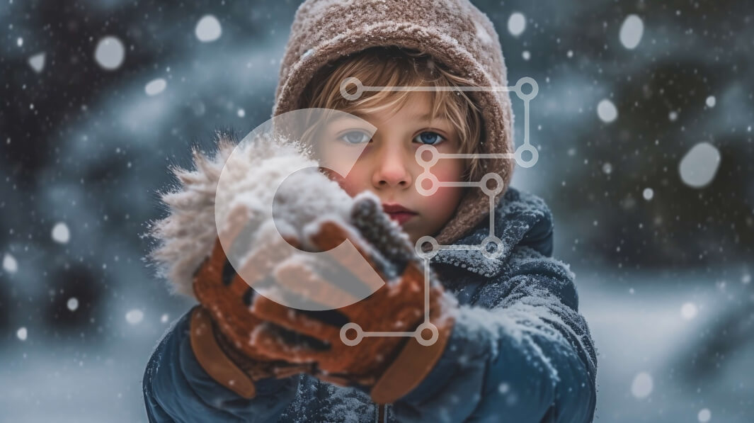 Intra Συλλεκτικό Ξύλινο Παζλ Plywood  4mm - Νεαρό αγόρι με χειμερινό μπουφάν που κρατά μια χιονόμπαλα στο χιόνι Σε Ξύλινο Κουτί - Διαστάσεις Puzzle: 10x10 cm – 25 κομμάτια