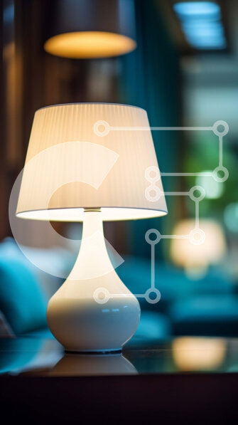 Intra Συλλεκτικό Ξύλινο Παζλ Plywood  4mm - Λευκό φωτιστικό στο τραπέζι με μπλε καναπέ στο φόντο Σε Ξύλινο Κουτί - Διαστάσεις Puzzle: 10x10 cm – 25 κομμάτια