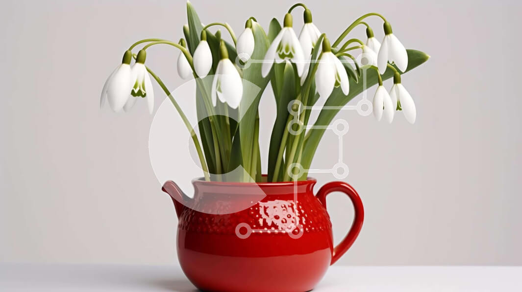 Intra Συλλεκτικό Ξύλινο Παζλ Plywood  4mm - Κόκκινη στάμνα με χιονοστιβάδες, μαργαρίτες, τουλίπες και νάρκισσους Σε Ξύλινο Κουτί - Διαστάσεις: 10x10 cm – 25 κομμάτια