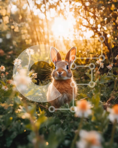 Σετ των 2 Intra Συλλεκτικό Ξύλινο Παζλ Plywood  4mm - Ειρηνική εικόνα ενός κουνελιού που κάθεται σε ένα χωράφι με αγριολούλουδα στο ηλιοβασίλεμα Σε Ξύλινο Κουτί - Διαστάσεις: 10x10 cm – 25 κομμάτια