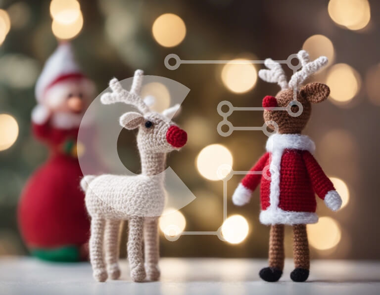 Intra Συλλεκτικό Ξύλινο Παζλ Plywood  4mm - Τάρανδος με κροσέ με ειδώλια Άγιου Βασίλη και Ρούντολφ Σε Ξύλινο Κουτί - Διαστάσεις: 10x10 cm – 25 κομμάτια