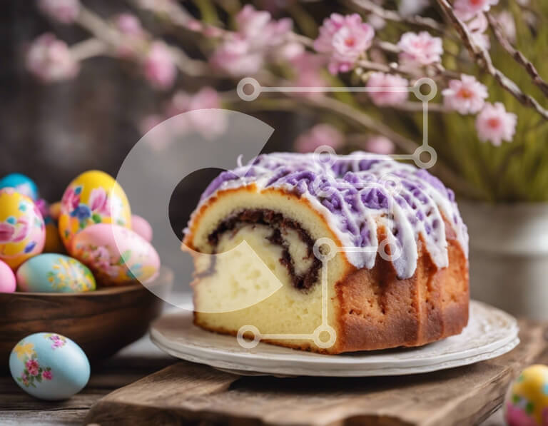 Σετ των 2 Intra Συλλεκτικό Ξύλινο Παζλ Plywood  4mm - Τούρτα Bundt με μωβ γλάσο και πασχαλινά αυγά Σε Ξύλινο Κουτί - Διαστάσεις: 10x10 cm – 25 κομμάτια