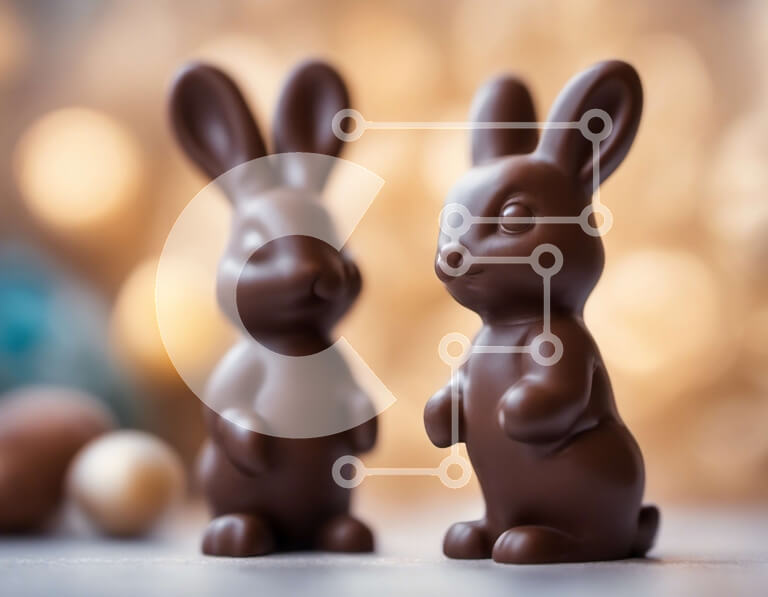 Intra Συλλεκτικό Ξύλινο Παζλ Plywood  4mm - Πασχαλινό σοκολατένιο κουνελάκι και διακόσμηση αυγών Σε Ξύλινο Κουτί - Διαστάσεις Puzzle: 10x10 cm – 25 κομμάτια