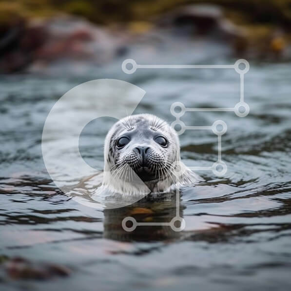 Intra Συλλεκτικό Ξύλινο Παζλ Plywood  4mm - Αξιολάτρευτη εικόνα του Baby Harbor Seal που κολυμπά στον ωκεανό Σε Ξύλινο Κουτί - Διαστάσεις: 10x10 cm – 25 κομμάτια