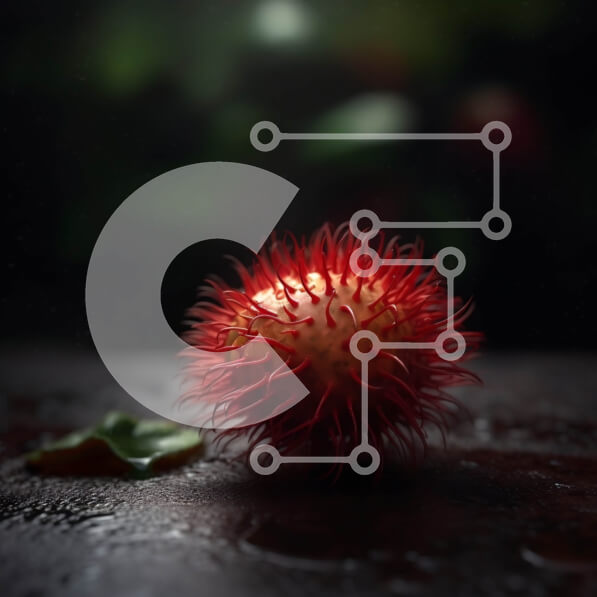 Σετ των 2 Intra Συλλεκτικό Ξύλινο Παζλ Plywood  4mm - Γκρο πλαν φωτογραφία του κόκκινου καρπού Rambutan σε σκούρο ξύλο Σε Ξύλινο Κουτί - Διαστάσεις: 10x10 cm – 25 κομμάτια