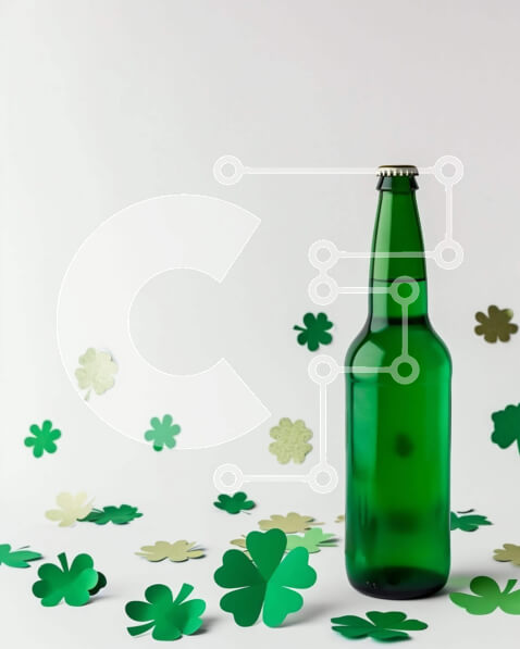 Intra Συλλεκτικό Ξύλινο Παζλ Plywood  4mm - Πράσινο μπουκάλι μπύρας ημέρας του Αγίου Πατρικίου με φύλλα τριφυλλιού Σε Ξύλινο Κουτί - Διαστάσεις: 10x10 cm – 25 κομμάτια