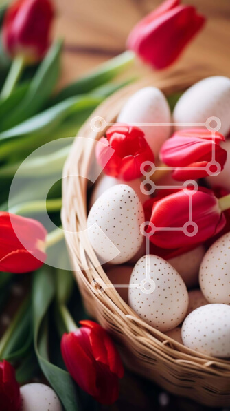 Intra Συλλεκτικό Ξύλινο Παζλ Plywood  4mm - Πασχαλινό καλάθι με αυγά και κόκκινες τουλίπες Σε Ξύλινο Κουτί - Διαστάσεις: 10x10 cm – 25 κομμάτια