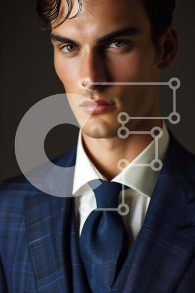 Intra Συλλεκτικό Ξύλινο Παζλ Plywood  4mm - Κομψός νεαρός άνδρας με μπλε κοστούμι και γραβάτα που ποζάρει για την κάμερα Σε Ξύλινο Κουτί - Διαστάσεις Puzzle: 10x10 cm – 25 κομμάτια