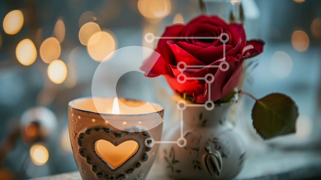 Intra Συλλεκτικό Ξύλινο Παζλ Plywood  4mm - Ρομαντικό κόκκινο τριαντάφυλλο και κερί στο περβάζι παραθύρου Σε Ξύλινο Κουτί - Διαστάσεις Puzzle: 10x10 cm – 25 κομμάτια