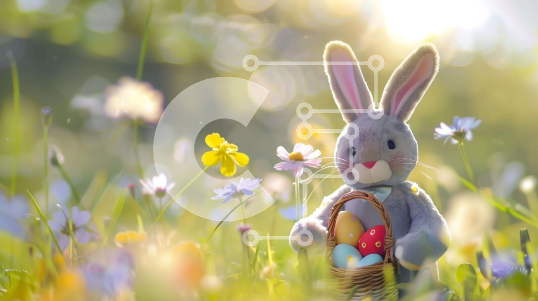 Intra Συλλεκτικό Ξύλινο Παζλ Plywood  4mm - Πασχαλινό λαγουδάκι με καλάθι με αυγά στο γρασίδι Σε Ξύλινο Κουτί - Διαστάσεις: 10x10 cm – 25 κομμάτια