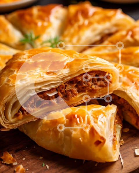 Σετ των 2 Intra Συλλεκτικό Ξύλινο Παζλ Plywood  4mm - Νόστιμη ζύμη με τυρί με γέμιση κρέας σε ξύλινο ξύλο κοπής Σε Ξύλινο Κουτί - Διαστάσεις: 10x10 cm – 25 κομμάτια