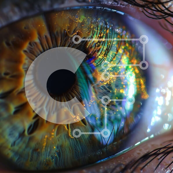 Σετ των 2 Intra Συλλεκτικό Ξύλινο Παζλ Plywood  4mm - Κοντινή εικόνα του πολύχρωμου ματιού ίριδας Σε Ξύλινο Κουτί - Διαστάσεις: 10x10 cm – 25 κομμάτια