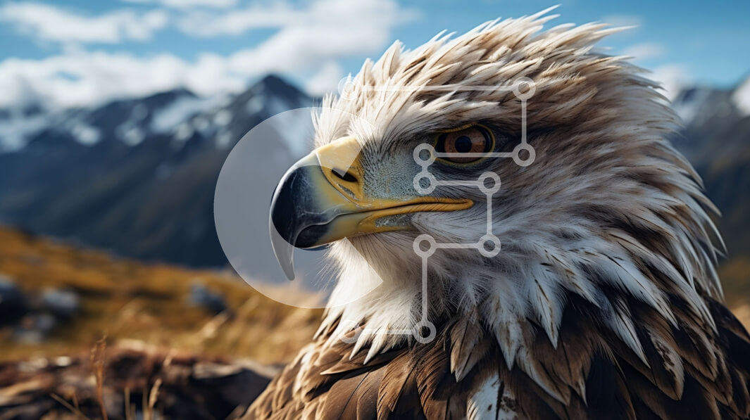 Intra Συλλεκτικό Ξύλινο Παζλ Plywood  4mm - Φαλακρός αετός σκαρφαλωμένος σε μια βραχώδη επιφάνεια με βουνά στο βάθος Σε Ξύλινο Κουτί - Διαστάσεις: 10x10 cm – 25 κομμάτια