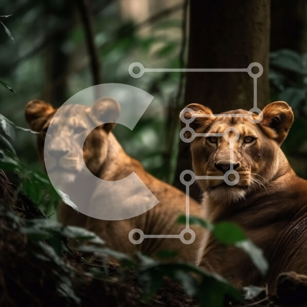 Intra Συλλεκτικό Ξύλινο Παζλ Plywood  4mm - Όμορφη εικόνα δύο λιονταριών που ξεκουράζονται στο δάσος Σε Ξύλινο Κουτί - Διαστάσεις: 10x10 cm – 25 κομμάτια