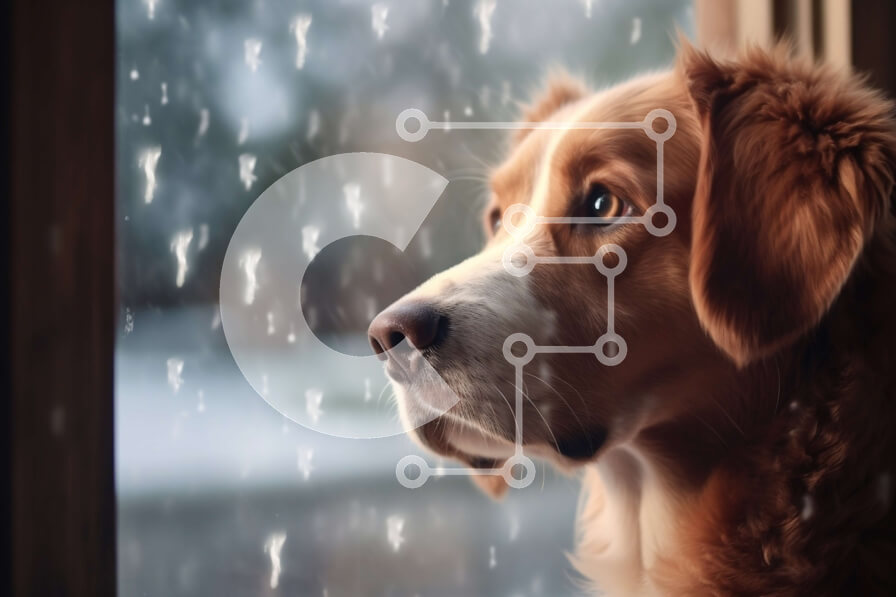 Σετ των 2 Intra Συλλεκτικό Ξύλινο Παζλ Plywood  4mm - Αξιολάτρευτη εικόνα ενός σκύλου που κοιτάζει έξω από ένα βροχερό παράθυρο Σε Ξύλινο Κουτί - Διαστάσεις: 10x10 cm – 25 κομμάτια