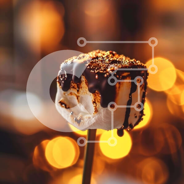 Σετ των 2 Intra Συλλεκτικό Ξύλινο Παζλ Plywood  4mm - Marshmallow καλυμμένο με σοκολάτα σε ξύλινο ραβδί με φόντο Bokeh Σε Ξύλινο Κουτί - Διαστάσεις: 10x10 cm – 25 κομμάτια