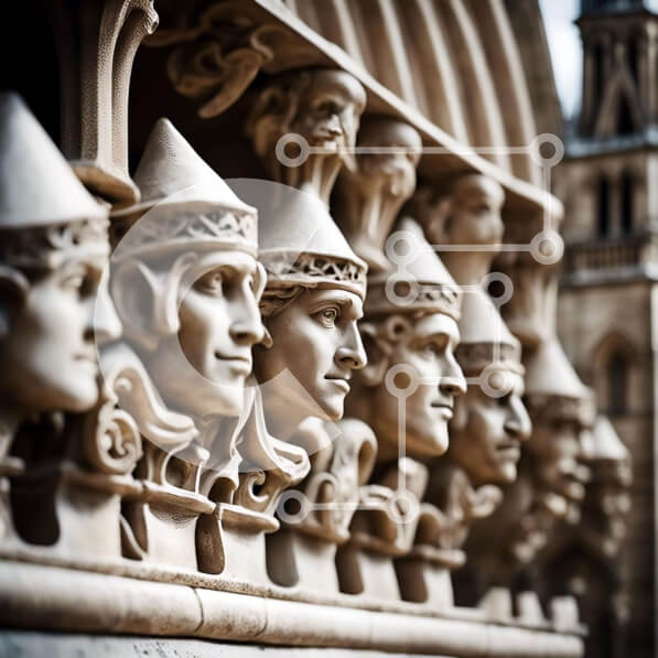 Intra Συλλεκτικό Ξύλινο Παζλ Plywood  4mm - Πέτρινα γλυπτά διάφορων ανθρώπων μπροστά από το περίτεχνο κτίριο Σε Ξύλινο Κουτί - Διαστάσεις Puzzle: 10x10 cm – 25 κομμάτια