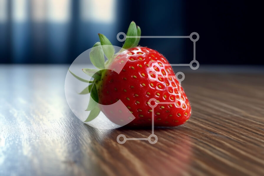 Σετ των 2 Intra Συλλεκτικό Ξύλινο Παζλ Plywood  4mm - Ζωντανή εικόνα μιας κόκκινης φράουλας σε ένα ξύλινο τραπέζι με μια μπλε κουρτίνα Σε Ξύλινο Κουτί - Διαστάσεις: 10x10 cm – 25 κομμάτια