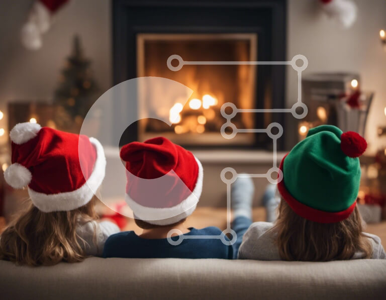 Intra Συλλεκτικό Ξύλινο Παζλ Plywood  4mm - Παιδιά που γιορτάζουν τα Χριστούγεννα δίπλα στο τζάκι Σε Ξύλινο Κουτί - Διαστάσεις: 10x10 cm – 25 κομμάτια