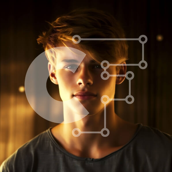 Intra Συλλεκτικό Ξύλινο Παζλ Plywood  4mm - Σοβαρό πορτρέτο νεαρού άνδρα με ξανθά μαλλιά και μπλε μάτια Σε Ξύλινο Κουτί - Διαστάσεις Puzzle: 10x10 cm – 25 κομμάτια