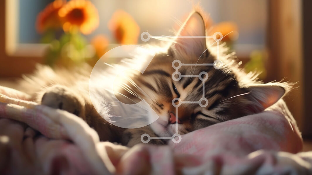 Σετ των 2 Intra Συλλεκτικό Ξύλινο Παζλ Plywood  4mm - Γατάκι ύπνου σε μια κουβέρτα με λουλούδια Σε Ξύλινο Κουτί - Διαστάσεις: 10x10 cm – 25 κομμάτια