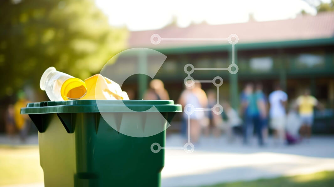 Intra Συλλεκτικό Ξύλινο Παζλ Plywood  4mm - Πράσινος κάδος απορριμμάτων με ανθρώπους σε εξωτερικούς χώρους Σε Ξύλινο Κουτί - Διαστάσεις Puzzle: 10x10 cm – 25 κομμάτια