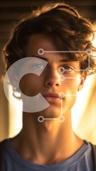 Intra Συλλεκτικό Ξύλινο Παζλ Plywood  4mm - Σοβαρό πορτρέτο ενός νεαρού άνδρα με σπαστά καστανά μαλλιά και μπλε πουκάμισο Σε Ξύλινο Κουτί - Διαστάσεις Puzzle: 10x10 cm – 25 κομμάτια