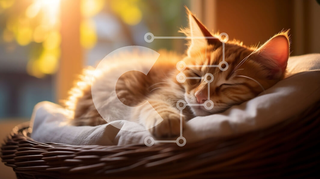 Intra Συλλεκτικό Ξύλινο Παζλ Plywood  4mm - Γατάκι ύπνου σε ένα ψάθινο καλάθι Σε Ξύλινο Κουτί - Διαστάσεις: 10x10 cm – 25 κομμάτια