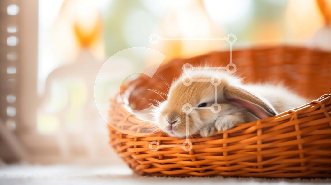 Intra Συλλεκτικό Ξύλινο Παζλ Plywood  4mm - Κουνελάκι ύπνου σε πορτοκαλί ψάθινο καλάθι Σε Ξύλινο Κουτί - Διαστάσεις: 10x10 cm – 25 κομμάτια