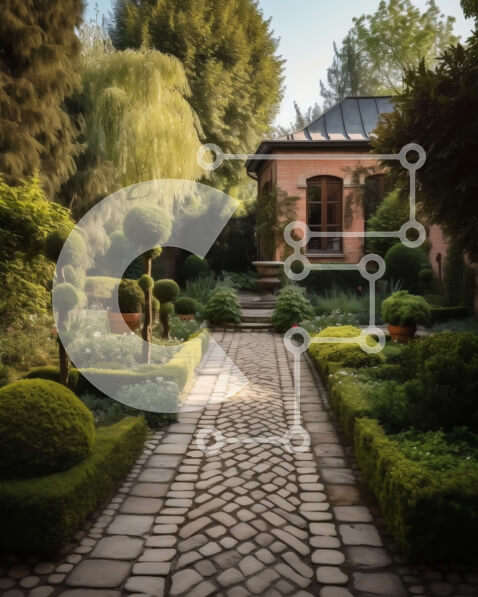 Intra Συλλεκτικό Ξύλινο Παζλ Plywood  4mm - Όμορφη εικόνα ενός ροζ σπιτιού με μονοπάτι στον κήπο και πράσινο Σε Ξύλινο Κουτί - Διαστάσεις Puzzle: 10x10 cm – 25 κομμάτια