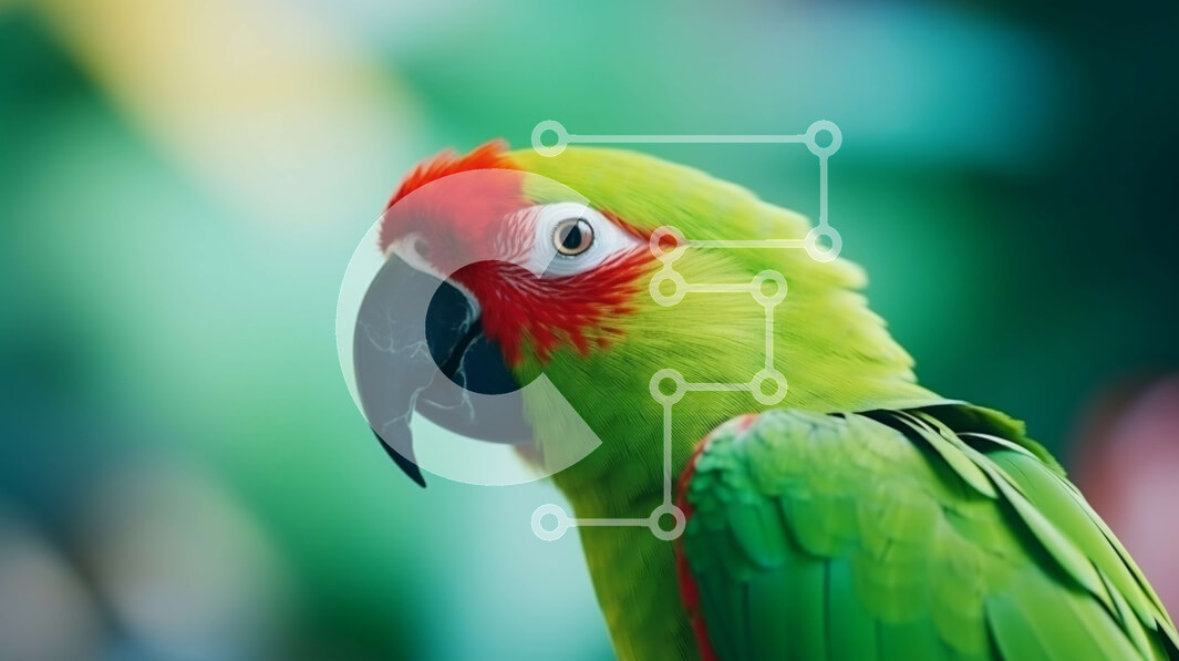 Σετ των 2 Intra Συλλεκτικό Ξύλινο Παζλ Plywood  4mm - Πράσινος και κόκκινος παπαγάλος σκαρφαλωμένος σε κλαδιά Σε Ξύλινο Κουτί - Διαστάσεις: 10x10 cm – 25 κομμάτια