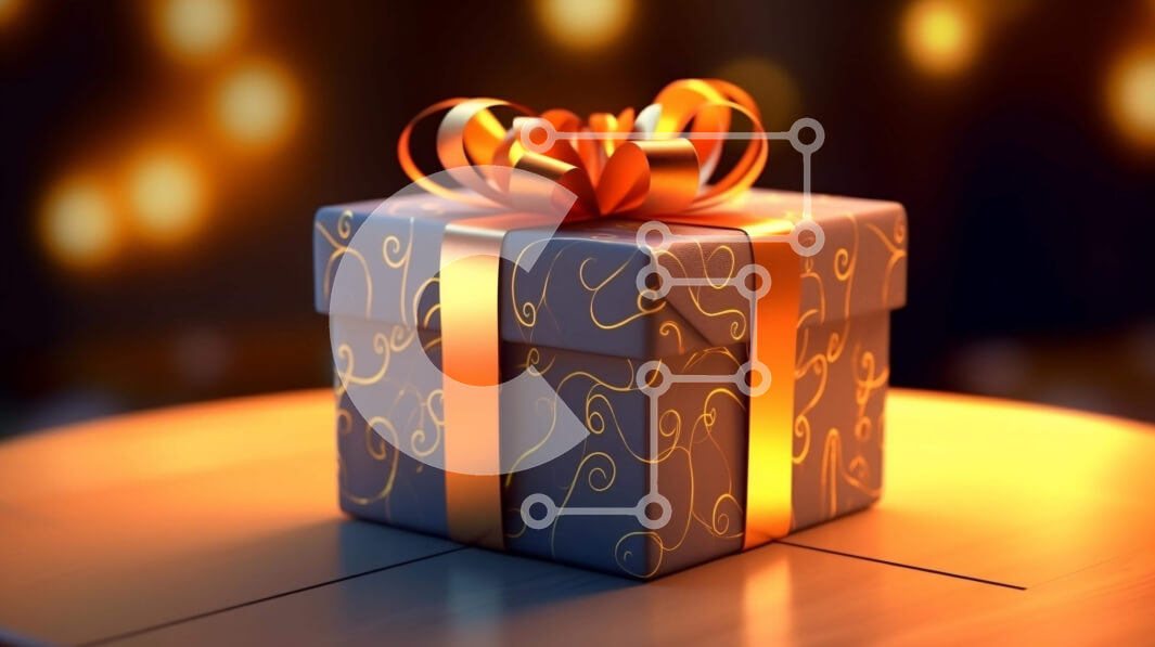 Intra Συλλεκτικό Ξύλινο Παζλ Plywood  4mm - Κουτί δώρου με πορτοκαλί κορδέλα στο τραπέζι με πολύχρωμα φώτα Σε Ξύλινο Κουτί - Διαστάσεις: 10x10 cm – 25 κομμάτια