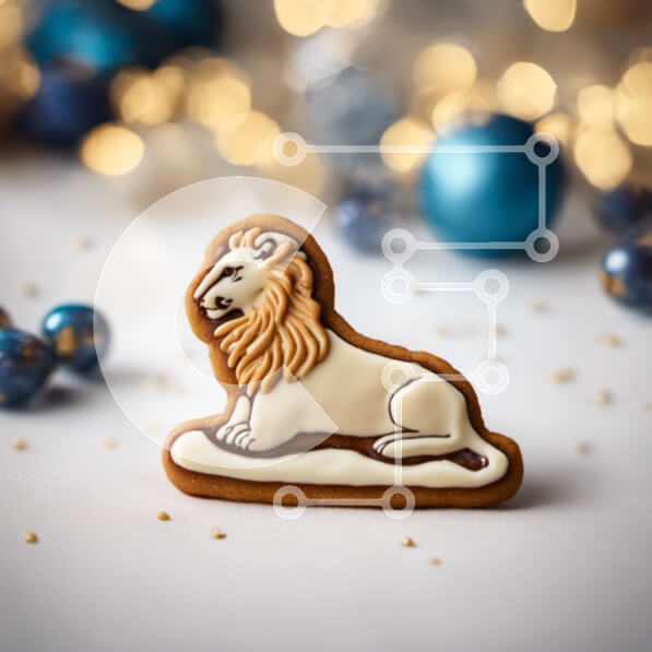 Σετ των 2 Intra Συλλεκτικό Ξύλινο Παζλ Plywood  4mm - Μπισκότο σε σχήμα λιονταριού με μπλε στολίδια Σε Ξύλινο Κουτί - Διαστάσεις: 10x10 cm – 25 κομμάτια