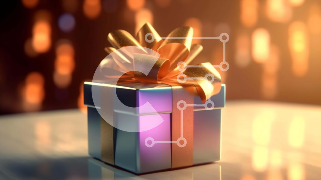 Intra Συλλεκτικό Ξύλινο Παζλ Plywood  4mm - Ασημένιο κουτί δώρου με πορτοκαλί κορδέλα στο τραπέζι με πολύχρωμα φωτάκια Σε Ξύλινο Κουτί - Διαστάσεις Puzzle: 10x10 cm – 25 κομμάτια