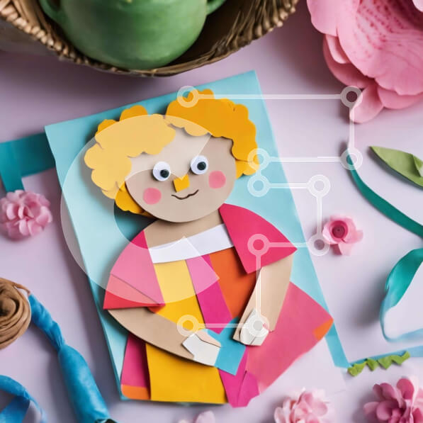 Intra Συλλεκτικό Ξύλινο Παζλ Plywood  4mm - Χειροποίητη χάρτινη κούκλα που περιβάλλεται από πολύχρωμα λουλούδια και είδη χειροτεχνίας Σε Ξύλινο Κουτί - Διαστάσεις Puzzle: 10x10 cm – 25 κομμάτια