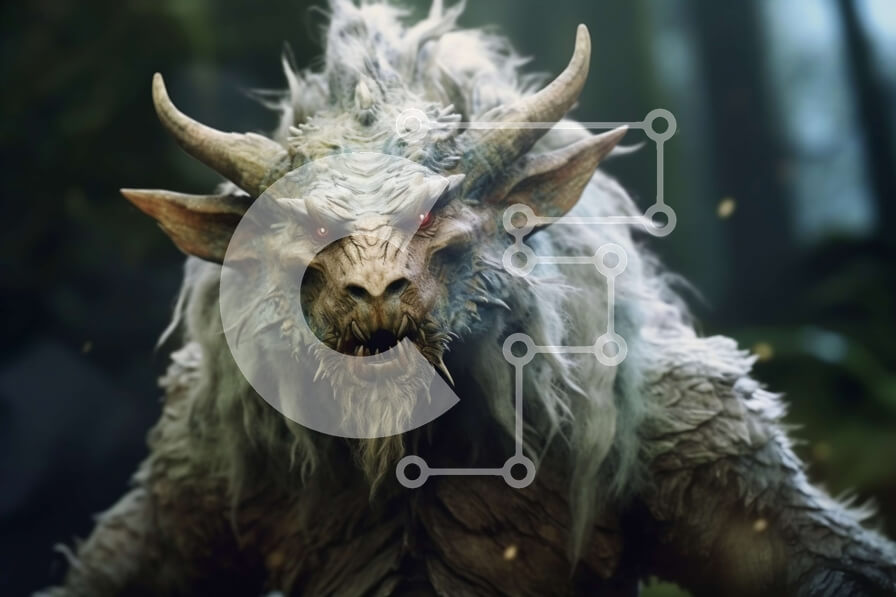 Intra Συλλεκτικό Ξύλινο Παζλ Plywood  4mm - Κοντινό πλάνο Απειλητικό Πρόσωπο του Δαίμονα με κόκκινα μάτια και αιχμηρά δόντια Σε Ξύλινο Κουτί - Διαστάσεις Puzzle: 10x10 cm – 25 κομμάτια