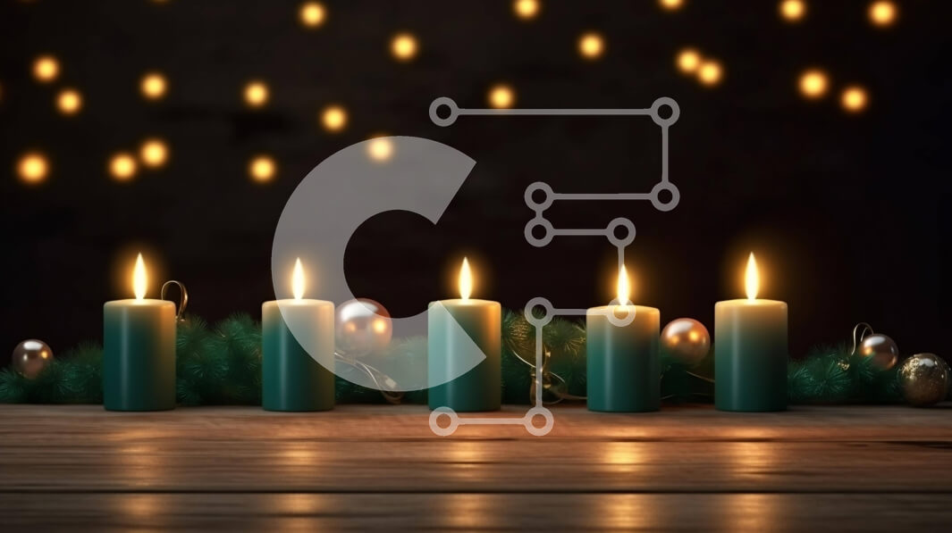 Intra Συλλεκτικό Ξύλινο Παζλ Plywood  4mm - Χριστουγεννιάτικες γιορτινές λαμπάδες σε ξύλινο τραπέζι με στολίδια και φωτάκια Σε Ξύλινο Κουτί - Διαστάσεις: 10x10 cm – 25 κομμάτια