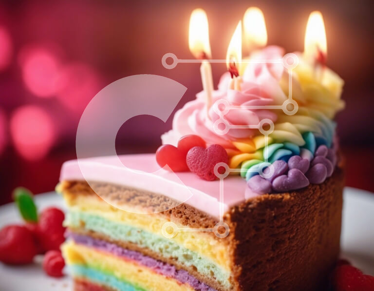 Σετ των 2 Intra Συλλεκτικό Ξύλινο Παζλ Plywood  4mm - Τούρτα γενεθλίων στο χρώμα του ουράνιου τόξου με κεριά και μούρα Σε Ξύλινο Κουτί - Διαστάσεις: 10x10 cm – 25 κομμάτια