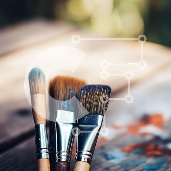 Intra Συλλεκτικό Ξύλινο Παζλ Plywood  4mm - Πινέλα ζωγραφικής σε ξύλινο τραπέζι με σημεία βαφής Σε Ξύλινο Κουτί - Διαστάσεις Puzzle: 10x10 cm – 25 κομμάτια