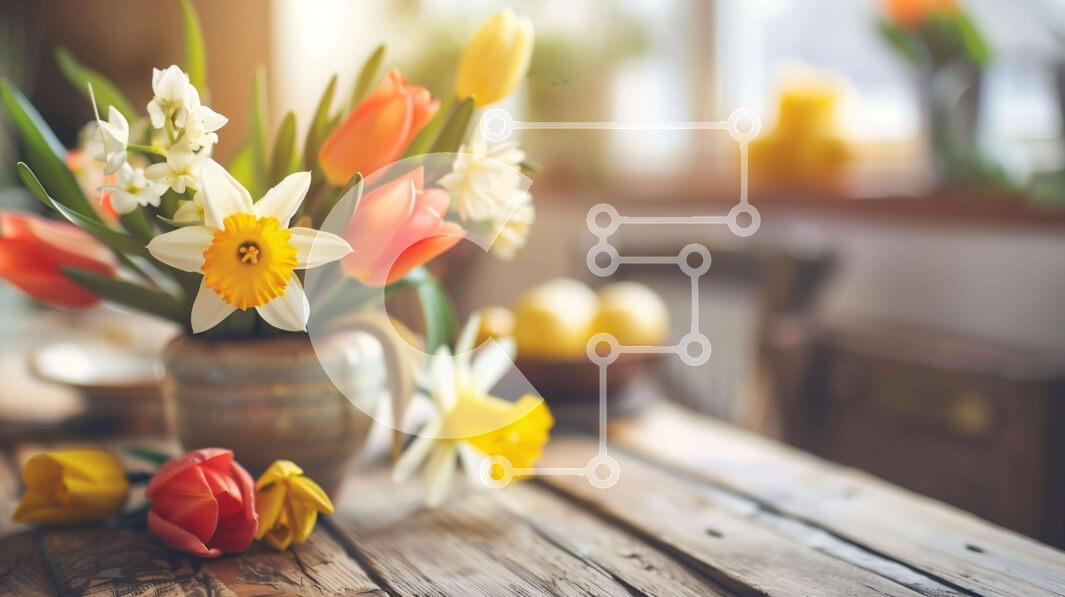 Intra Συλλεκτικό Ξύλινο Παζλ Plywood  4mm - Πολύχρωμα Πασχαλινά λουλούδια σε βάζο σε ξύλινο τραπέζι Σε Ξύλινο Κουτί - Διαστάσεις Puzzle: 10x10 cm – 25 κομμάτια