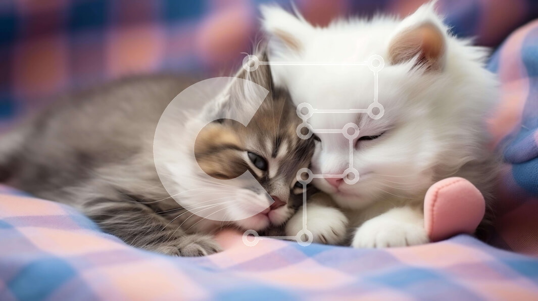 Σετ των 2 Intra Συλλεκτικό Ξύλινο Παζλ Plywood  4mm - Δύο γατάκια που χουχουλιάζουν πάνω σε καρό κουβέρτα Σε Ξύλινο Κουτί - Διαστάσεις: 10x10 cm – 25 κομμάτια