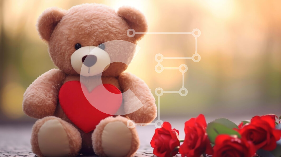 Intra Συλλεκτικό Ξύλινο Παζλ Plywood  4mm - Αρκουδάκι με κόκκινα τριαντάφυλλα και λούτρινο ζώο σε σχήμα καρδιάς Σε Ξύλινο Κουτί - Διαστάσεις Puzzle: 10x10 cm – 25 κομμάτια