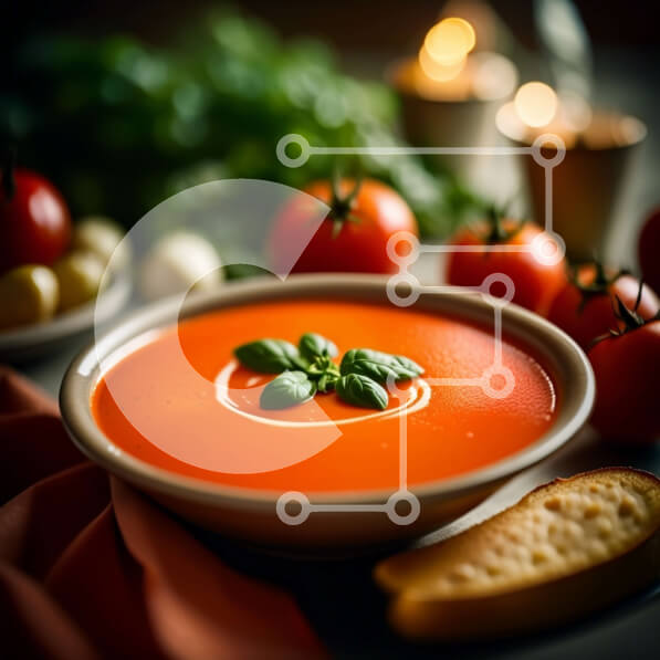 Σετ των 2 Intra Συλλεκτικό Ξύλινο Παζλ Plywood  4mm - Δελεαστική εικόνα της σούπας ντομάτας με ψωμί και βασιλικό Σε Ξύλινο Κουτί - Διαστάσεις: 10x10 cm – 25 κομμάτια