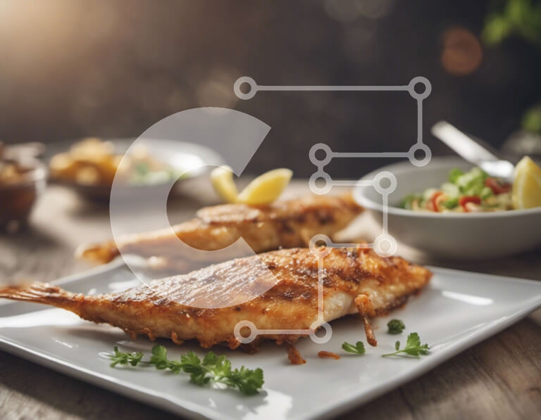 Σετ των 2 Intra Συλλεκτικό Ξύλινο Παζλ Plywood  4mm - Ψητό ψάρι με λεμόνι και μαϊντανό σε λευκό πιάτο Σε Ξύλινο Κουτί - Διαστάσεις: 10x10 cm – 25 κομμάτια