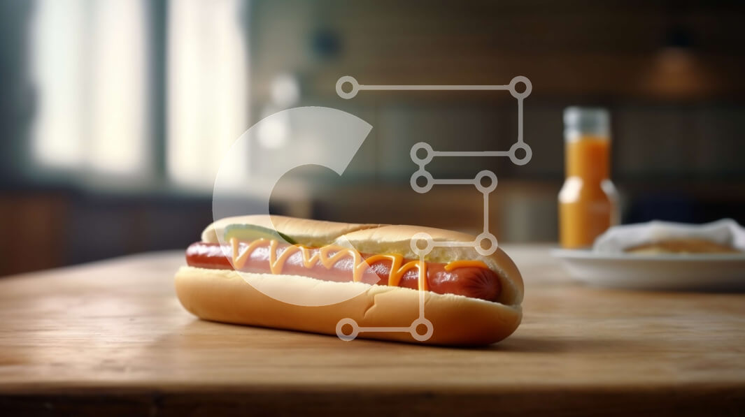 Σετ των 2 Intra Συλλεκτικό Ξύλινο Παζλ Plywood  4mm - Ζουμερό χοτ ντογκ με κέτσαπ και μουστάρδα σε ξύλινο τραπέζι Σε Ξύλινο Κουτί - Διαστάσεις: 10x10 cm – 25 κομμάτια