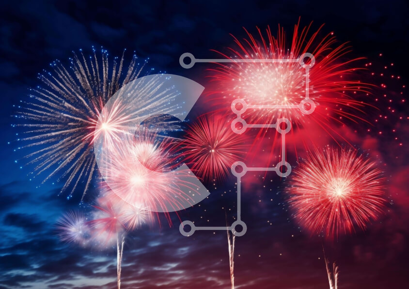 Intra Συλλεκτικό Ξύλινο Παζλ Plywood  4mm - Πολύχρωμη επίδειξη πυροτεχνημάτων για τον εορτασμό της 4ης Ιουλίου Σε Ξύλινο Κουτί - Διαστάσεις: 10x10 cm – 25 κομμάτια