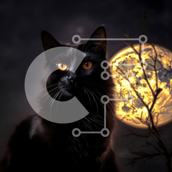 Intra Συλλεκτικό Ξύλινο Παζλ Plywood  4mm - Μυστηριώδης εικόνα μιας μαύρης γάτας με σιλουέτα ενάντια σε μια πανσέληνο Σε Ξύλινο Κουτί - Διαστάσεις: 10x10 cm – 25 κομμάτια